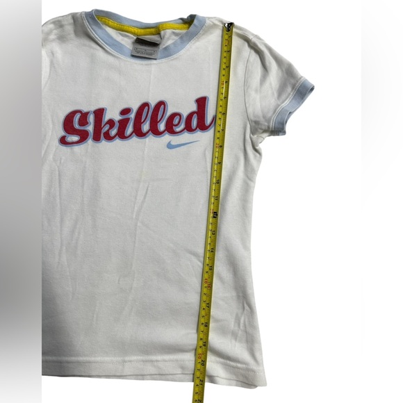 Nike Baby Tee Medium White Blue Y2K Retro Graphic Streetwear Cropped Graphic - Picture 2 of 4